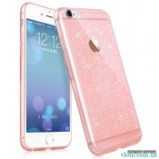 Чехол розовый с блесками на Iphone 6 plus