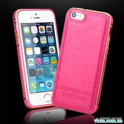 Чехол розовый бампер с кожей на Iphone 5/5s